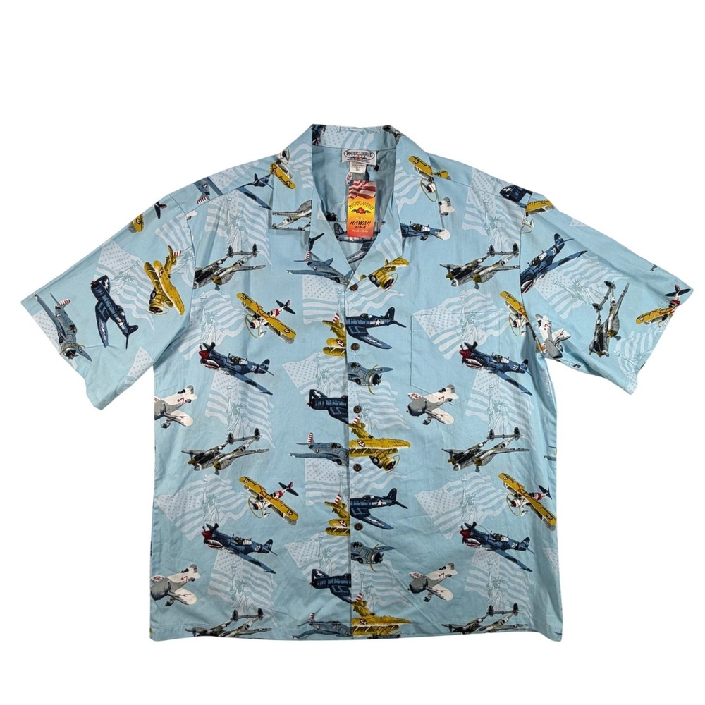 Vintage Pacific Legend Hawaiian Shirt Mens XXL‎ Made in USA Fighter Plane WW2